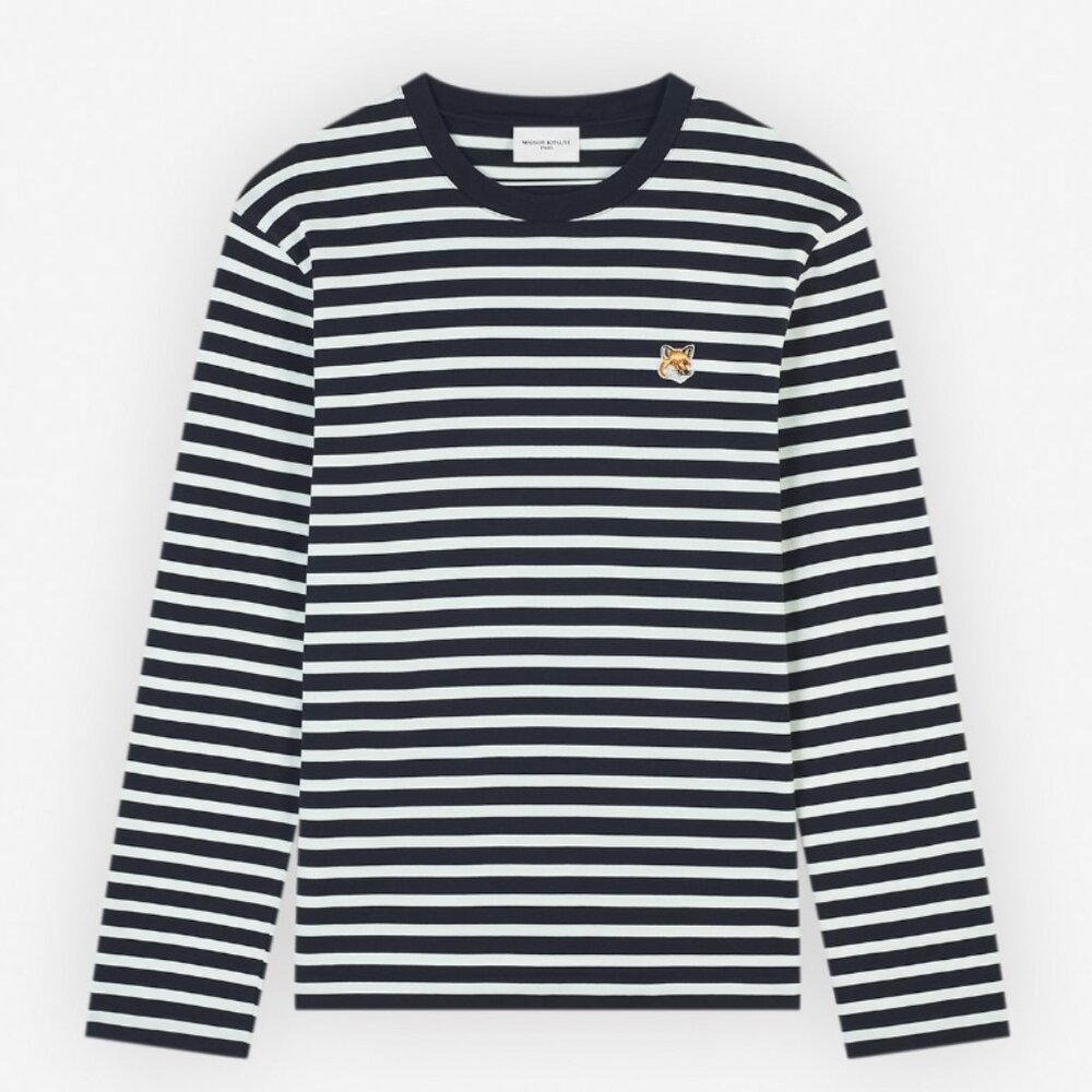 NWT - Maison Kitsune fox head marine stripe t-shirt - Navy🦊⚓